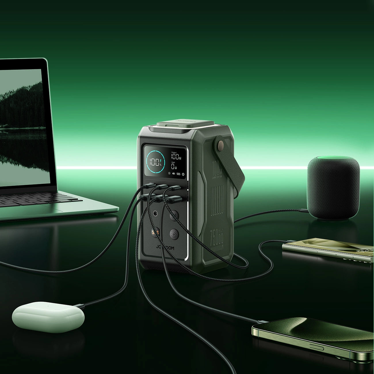 Външна батерия Joyroom JR-PBF10, 75000mAh, 100W, QC + PD, 3 x USB-A - 3 x USB-C, Зелена