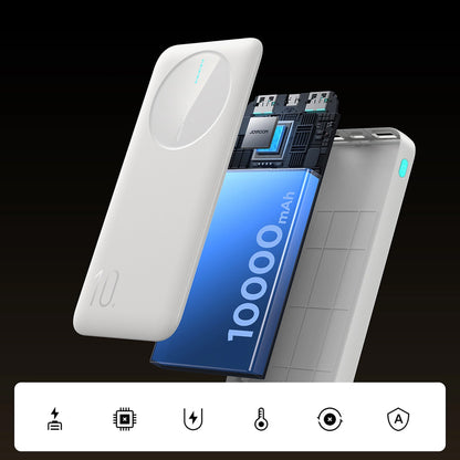 Външна батерия Joyroom JR-PBF12, 10000mAh, 12W, 1 x USB-C - 2 x USB-A, Бяла