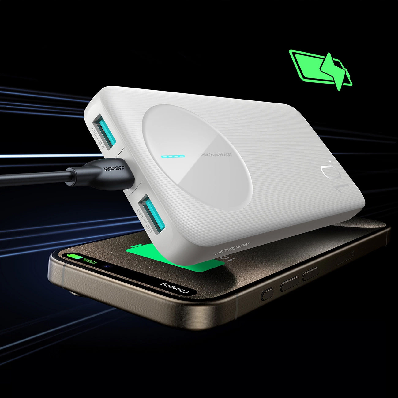 Външна батерия Joyroom JR-PBF12, 10000mAh, 12W, 1 x USB-C - 2 x USB-A, Бяла