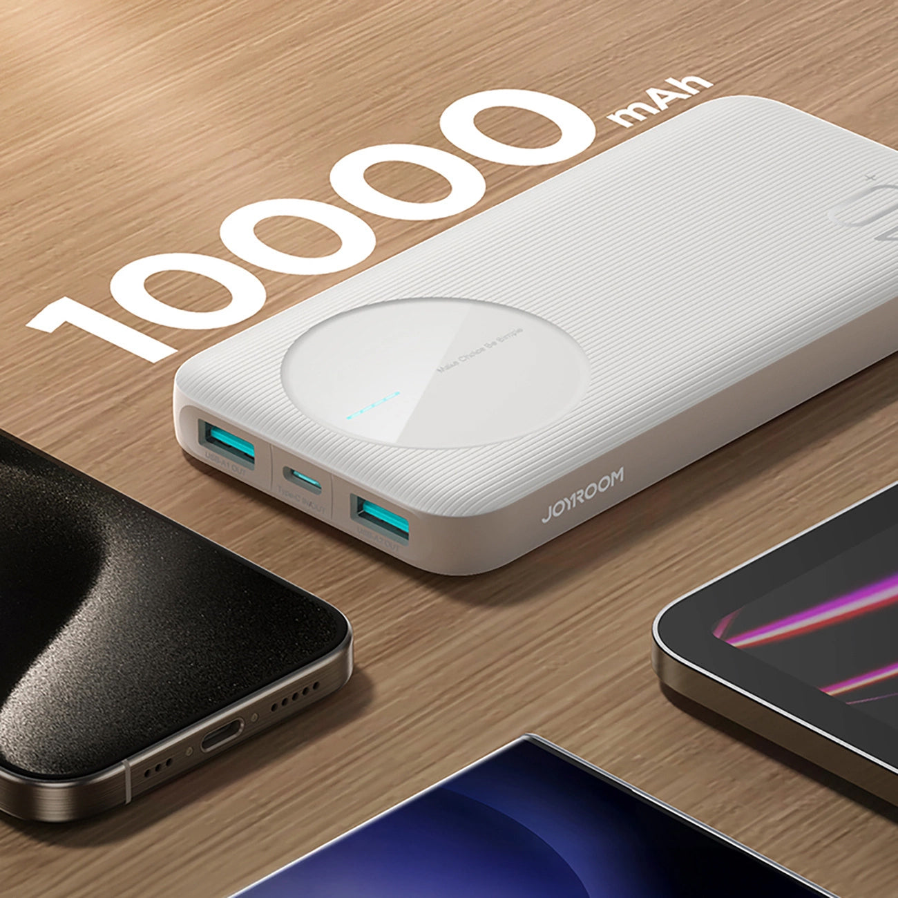 Външна батерия Joyroom JR-PBF12, 10000mAh, 12W, 1 x USB-C - 2 x USB-A, Бяла