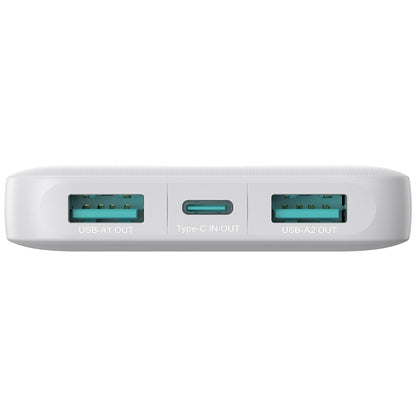 Външна батерия Joyroom JR-PBF12, 10000mAh, 12W, 1 x USB-C - 2 x USB-A, Бяла