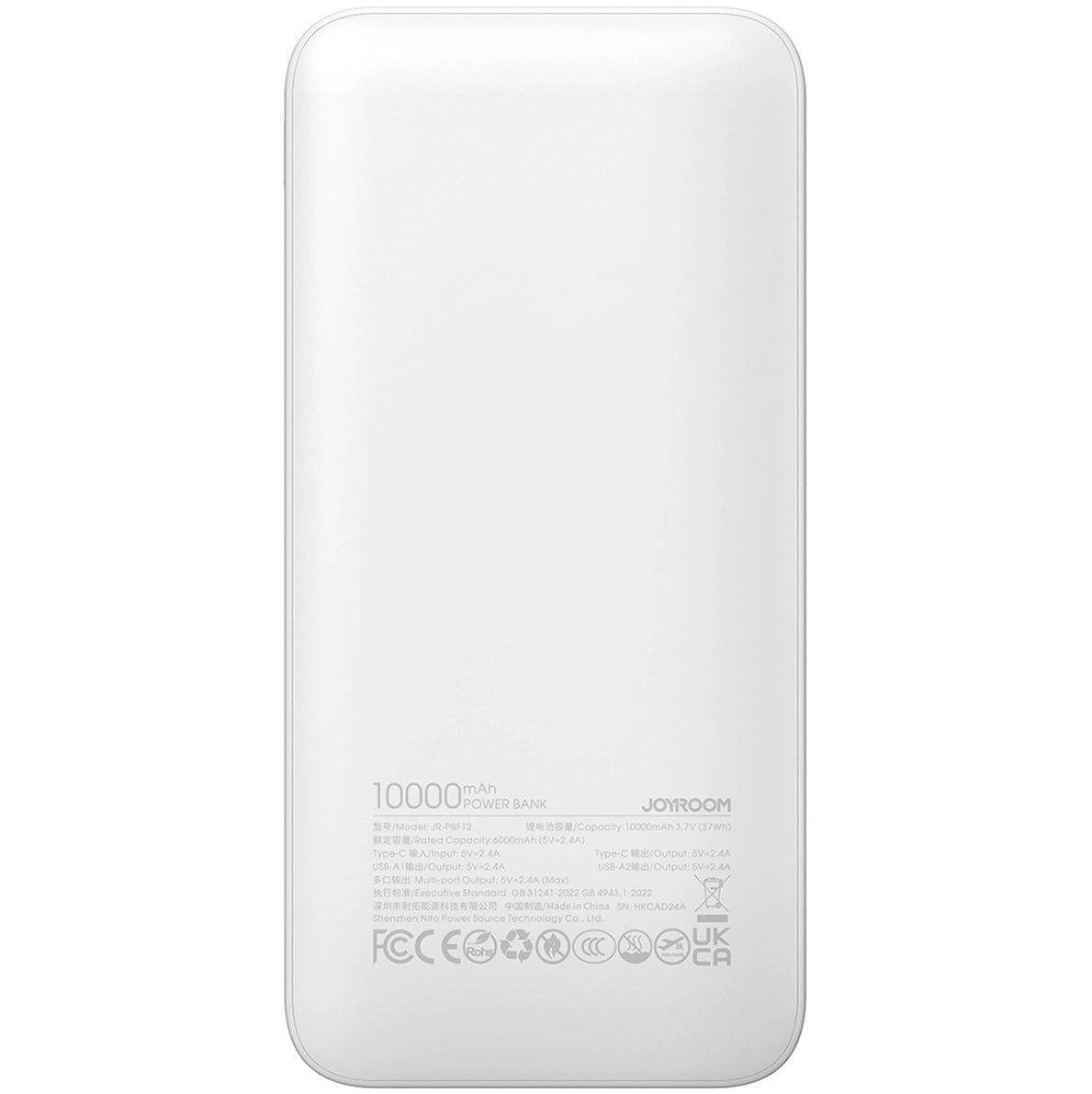 Външна батерия Joyroom JR-PBF12, 10000mAh, 12W, 1 x USB-C - 2 x USB-A, Бяла