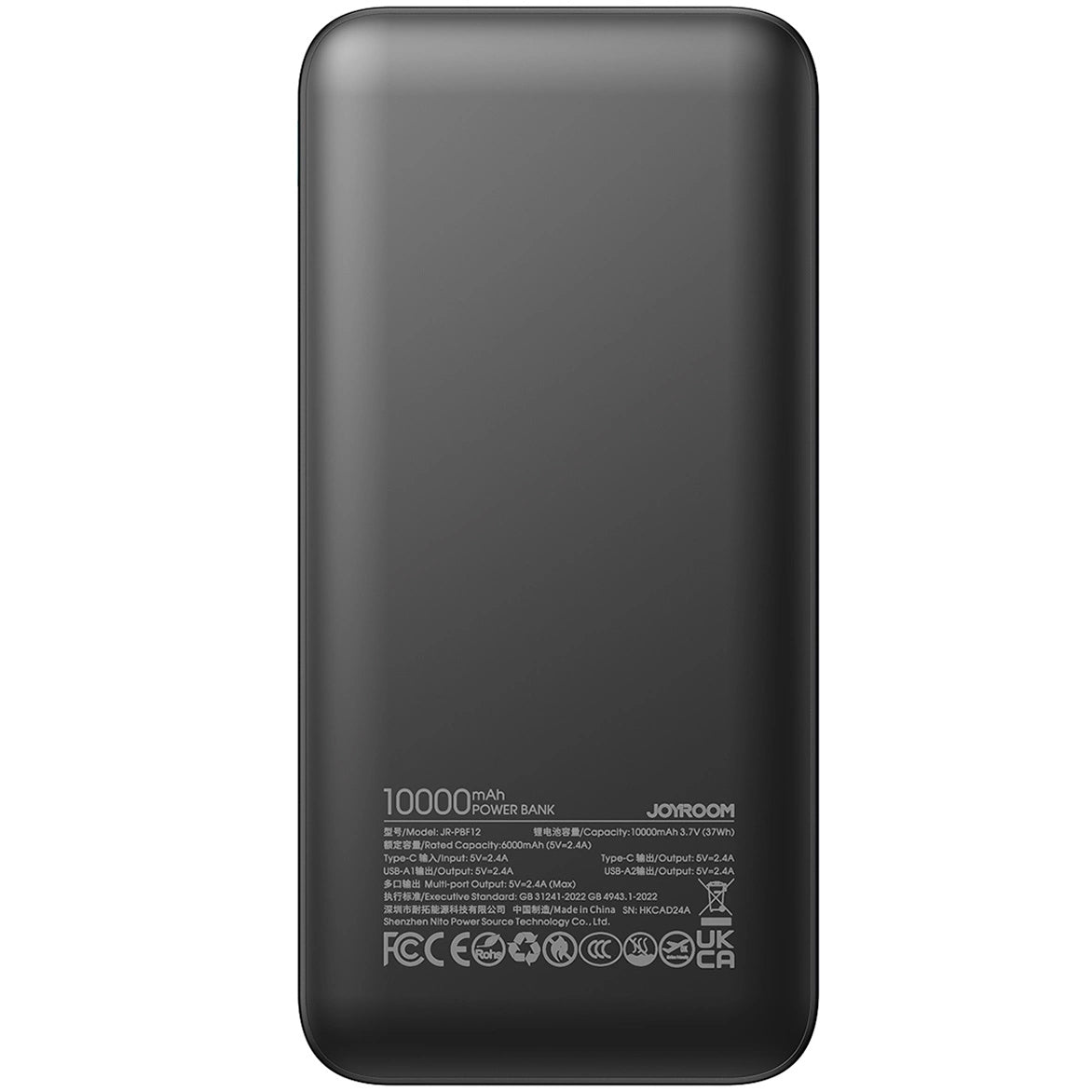 Външна батерия Joyroom JR-PBF12, 10000mAh, 12W, 1 x USB-C - 2 x USB-A, черна