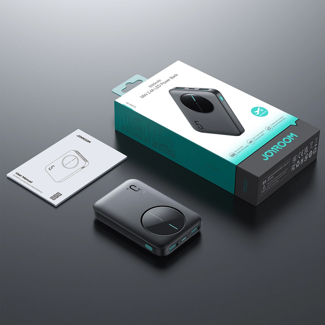 Външна батерия Joyroom JR-PBF13, 5000mAh, 12W, 1 x USB-C - 2 x USB-A, Черна