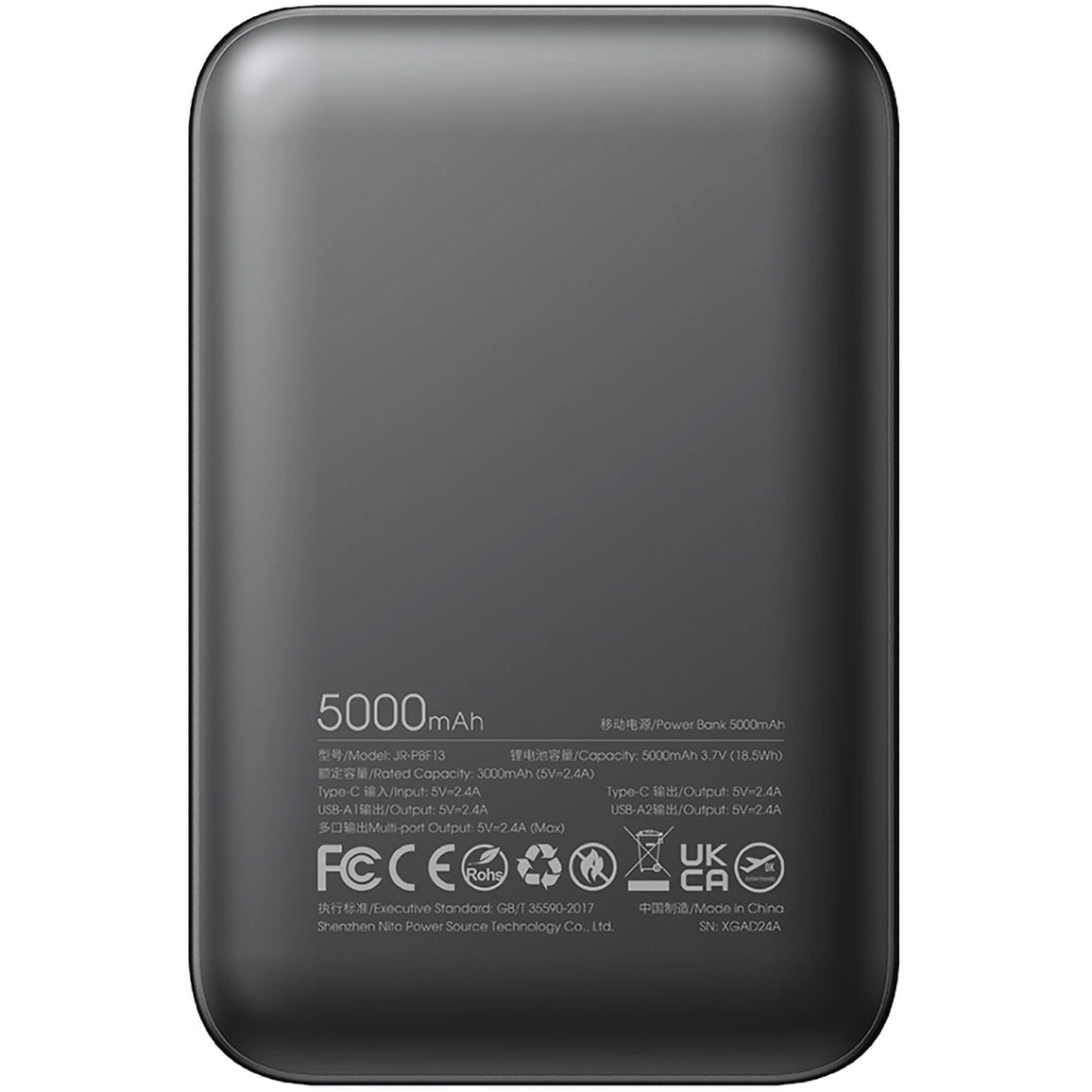 Външна батерия Joyroom JR-PBF13, 5000mAh, 12W, 1 x USB-C - 2 x USB-A, Черна