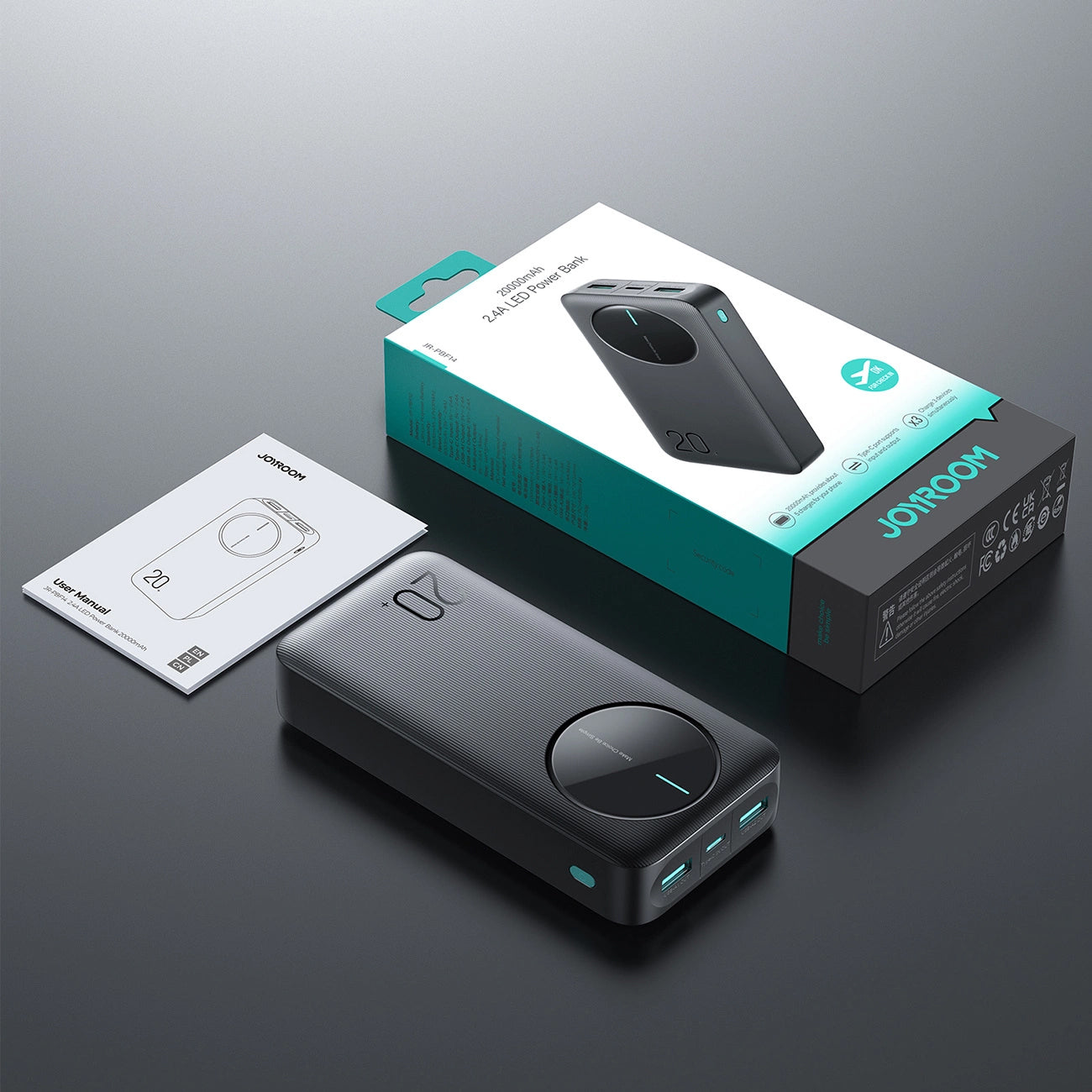 Външна батерия Joyroom JR-PBF14, 20000mAh, 12W, 1 x USB-C - 2 x USB-A, Черна