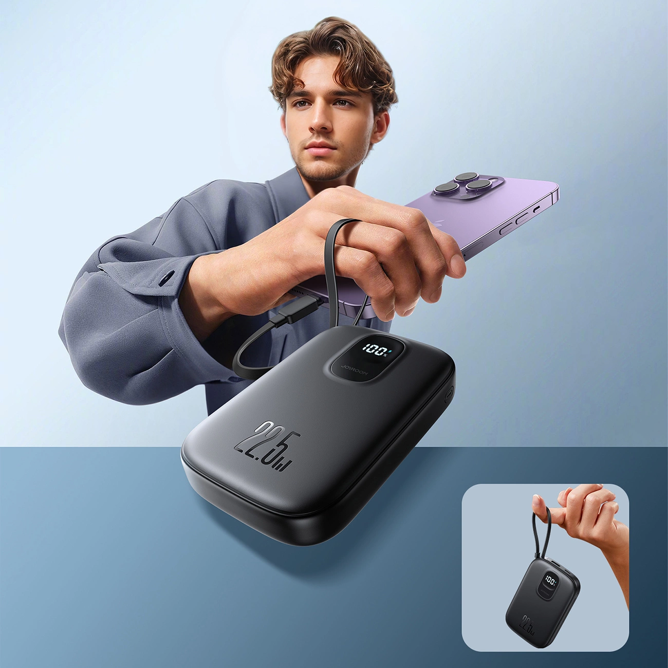 Joyroom JR-PBF18 External Battery, 10000mAh, 22.5W, QC + PD, 1 x Lightning - 1 x USB-A - 1 x USB-C, Black