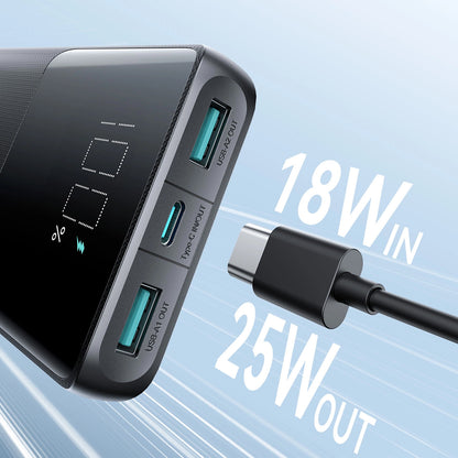 Външна батерия Joyroom JR-PBF20, 10000mAh, 25W, QC + PD, 1 x USB-C - 2 x USB-A, Черна