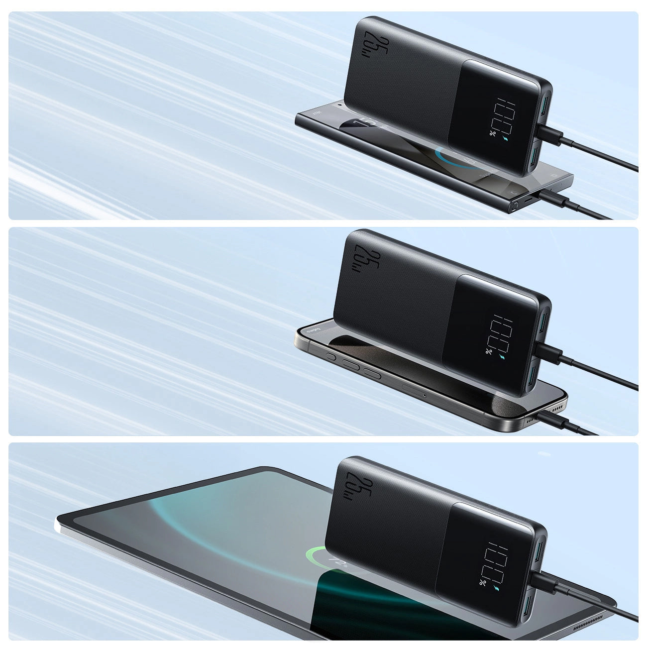 Външна батерия Joyroom JR-PBF20, 10000mAh, 25W, QC + PD, 1 x USB-C - 2 x USB-A, Черна