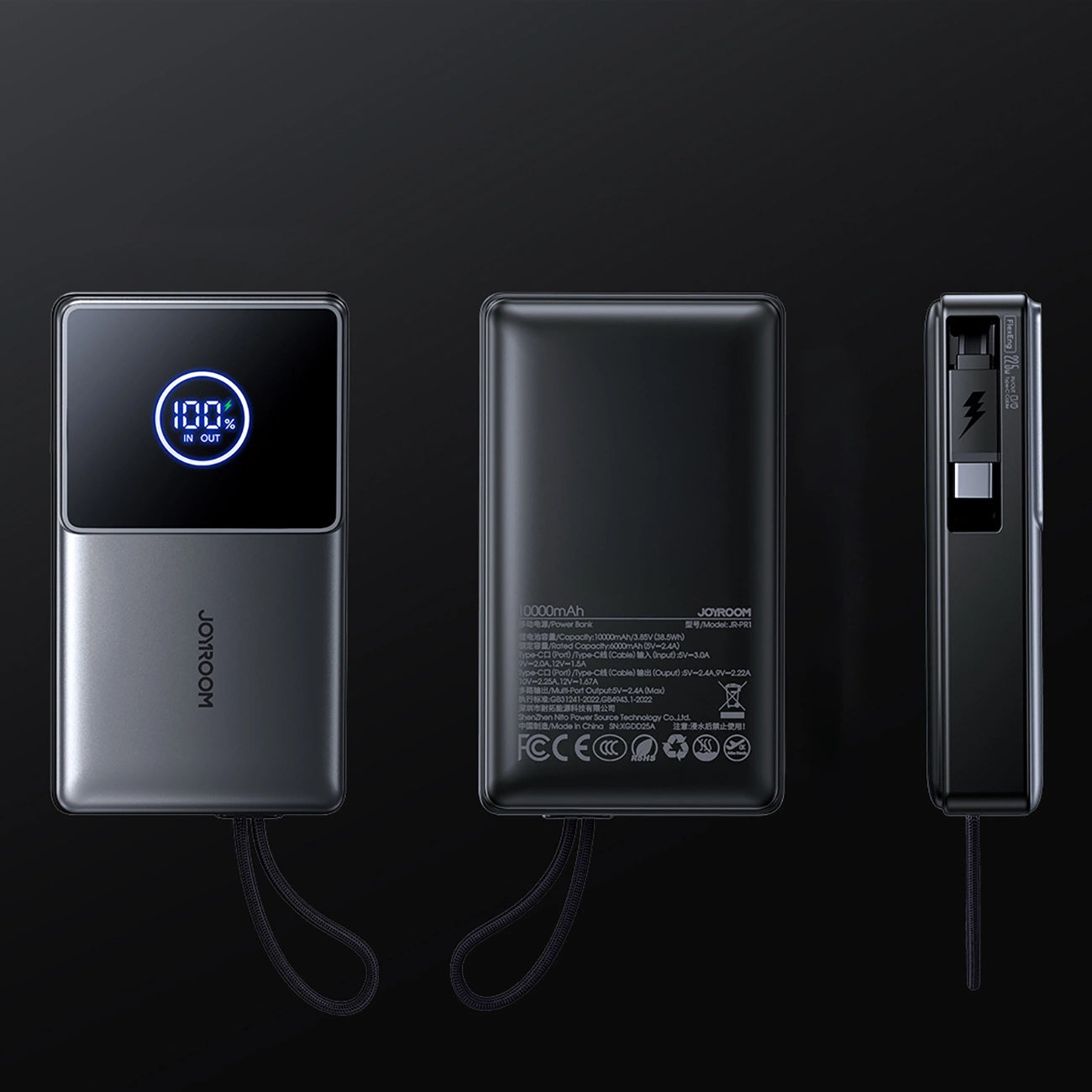 Joyroom JR-PR1 External Battery, 10000mAh, 22.5W, PD, 2 x USB-C, Grey