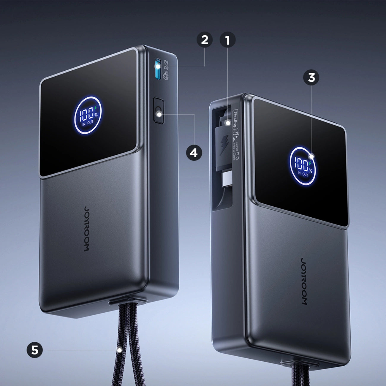 Joyroom JR-PR1 External Battery, 10000mAh, 22.5W, PD, 2 x USB-C, Grey