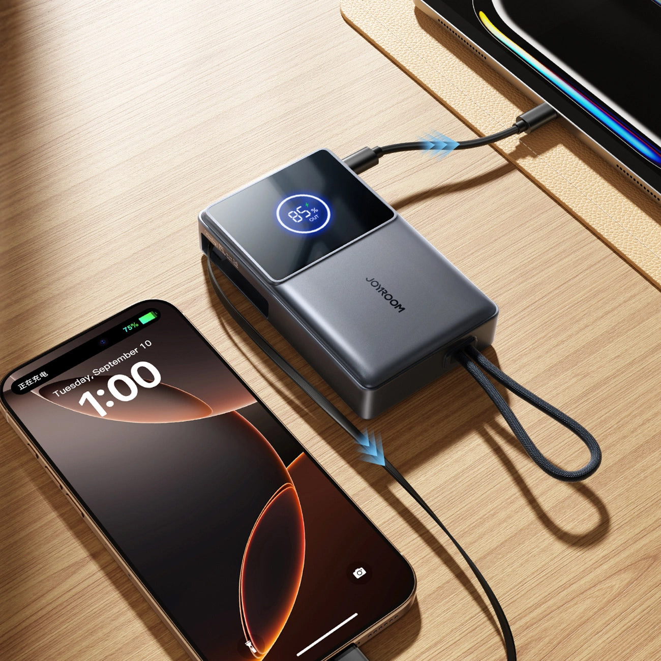 Joyroom JR-PR1 External Battery, 10000mAh, 22.5W, PD, 2 x USB-C, Grey