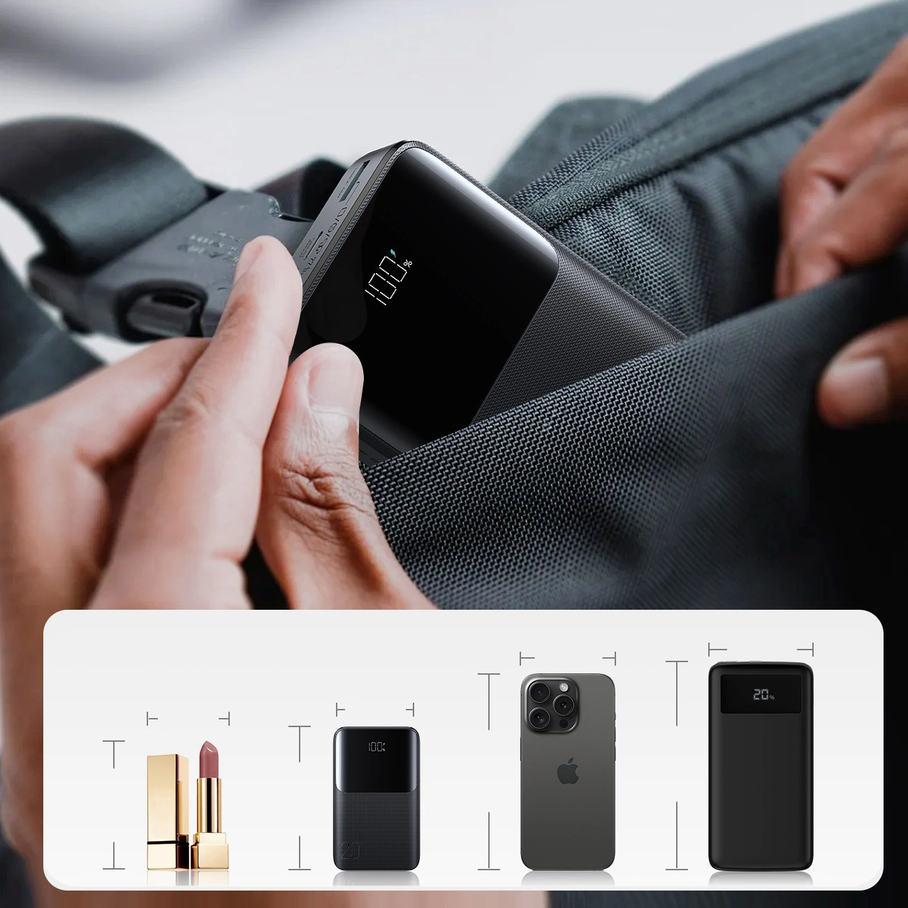 Външна батерия Joyroom JR-QP192, 20000mAh, 22.5W, QC + PD, 1 x USB-A - 2 x USB-C, Черна