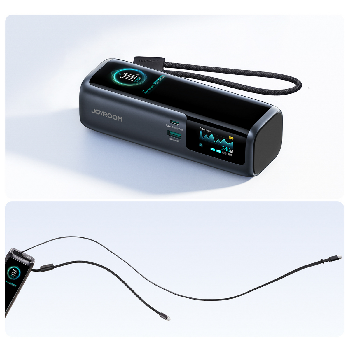 Външна батерия Joyroom PODIX PR70, 25000mAh, 240W, QC + PD, 1 x USB-A - 3 x USB-C, черна
