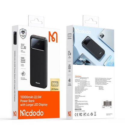 Външна батерия McDodo MC-4220, 10000mAh, 22.5W, QC + PD, 2 x USB-A - 1 x USB-C, Черна