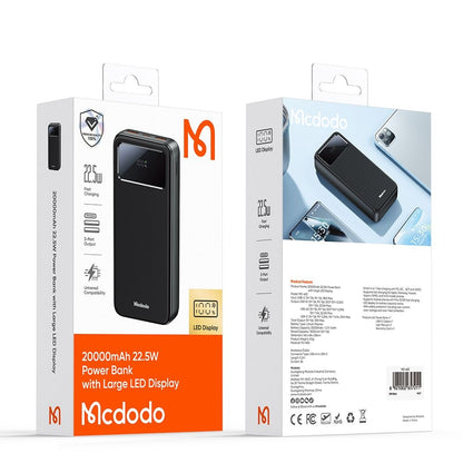 Външна батерия McDodo MC-4230, 20000mAh, 22.5W, QC + PD, 2 x USB-A - 1 x USB-C, Черна