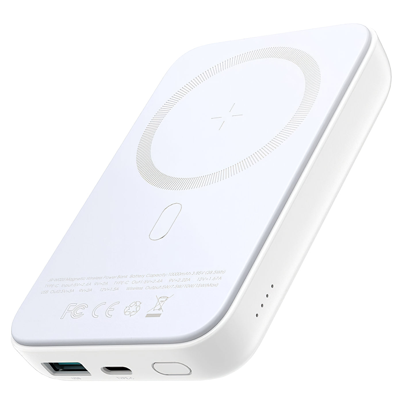 Външна батерия Wireless Joyroom JR-W020, 10000mAh, 20W, QC + PD + FQI, 1 x QI - 1 x USB-A - 1 x USB-C, Бяла