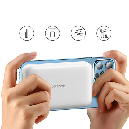 Външна батерия Wireless Joyroom JR-W020, 10000mAh, 20W, QC + PD + FQI, 1 x QI - 1 x USB-A - 1 x USB-C, Бяла
