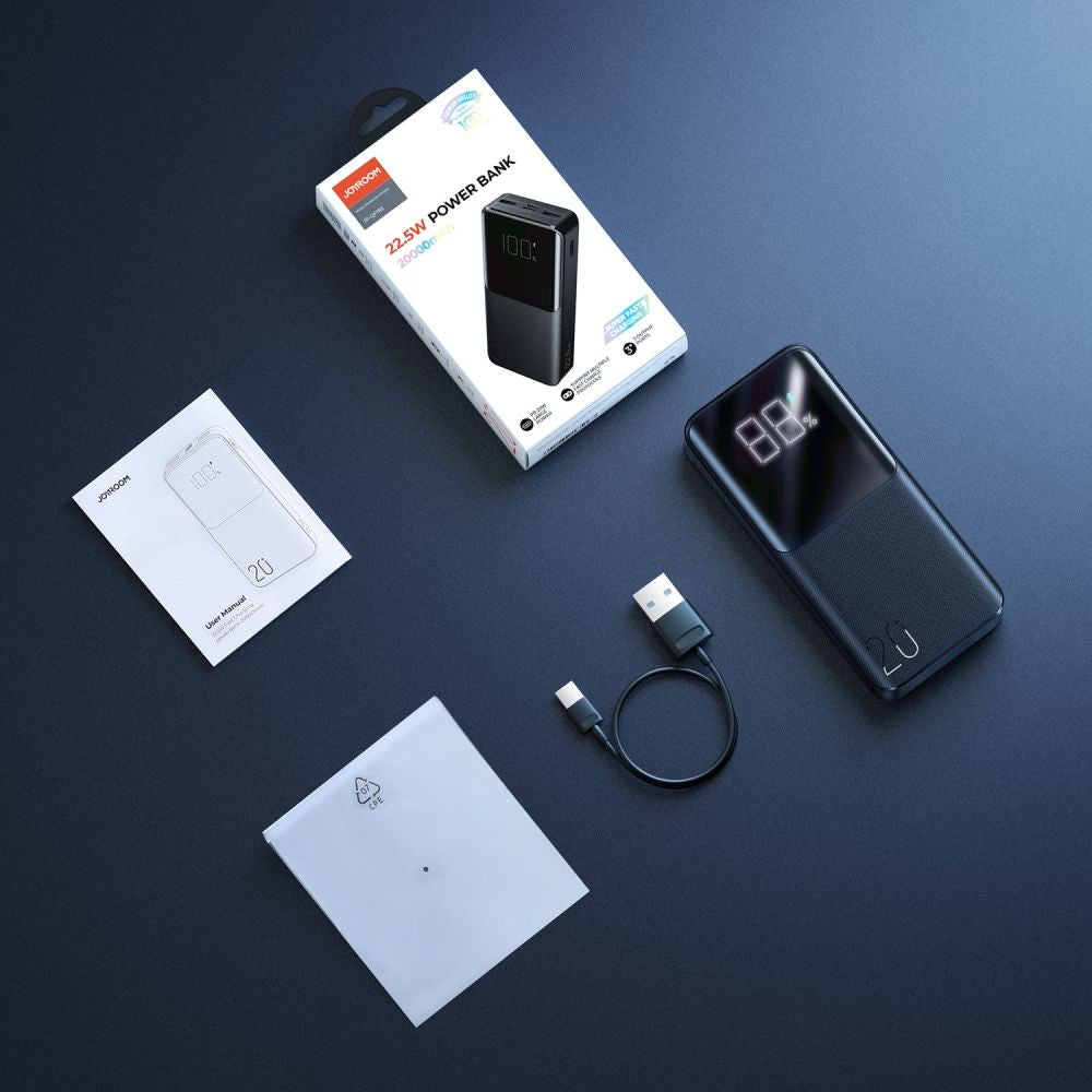 Joyroom External Battery, 20000mAh, 22.5W, QC + PD, 1 x USB-C - 2 x USB-A, Black JR-QP192