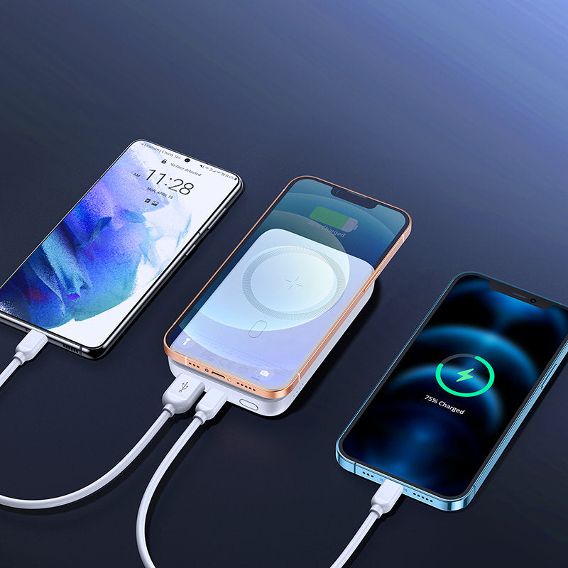Външна батерия Wireless Joyroom JR-W020, 10000mAh, 20W, QC + PD + FQI, 1 x QI - 1 x USB-A - 1 x USB-C, Бяла
