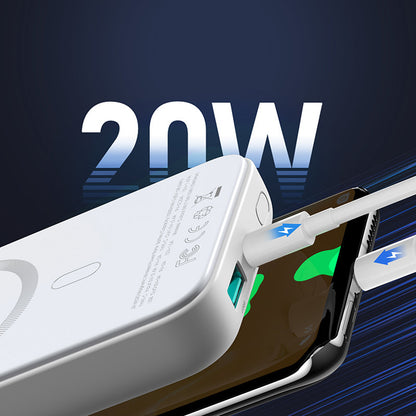 Външна батерия Wireless Joyroom JR-W020, 10000mAh, 20W, QC + PD + FQI, 1 x QI - 1 x USB-A - 1 x USB-C, Бяла