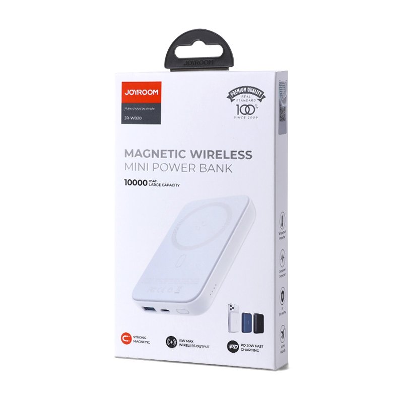 Външна батерия Wireless Joyroom JR-W020, 10000mAh, 20W, QC + PD + FQI, 1 x QI - 1 x USB-A - 1 x USB-C, Бяла
