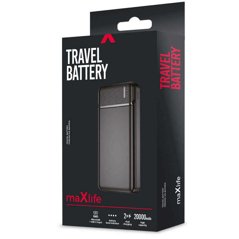 Външна батерия MaXlife MXPB-01, 20000mAh, 12W, 2 x USB-A, черна