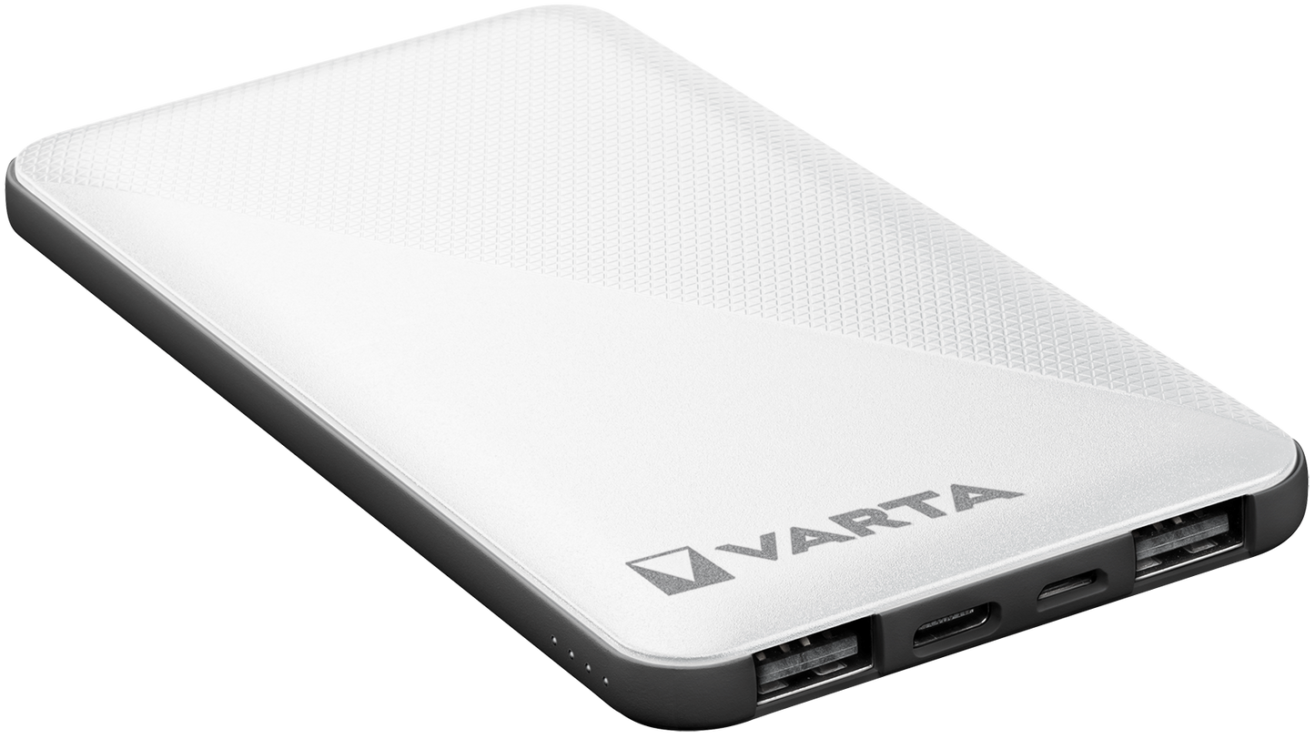 Външна батерия Varta Energy, 5000mAh, 15W, 2 x USB-A - 1 x USB-C, бяла