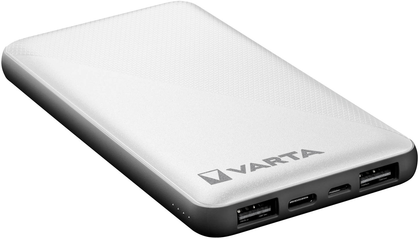 Външна батерия Varta Energy, 10000mAh, 15W, 2 x USB-A - 1 x USB-C, бяла