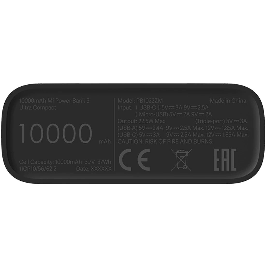 Външна батерия Xiaomi MI 3 Ultra Compact, 10000mAh, 22,5W, QC + PD, 2 x USB-A - 1 x USB-C, черна BHR441212GL BHR4412GL