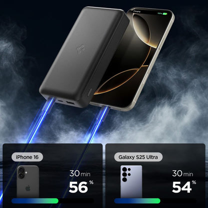 Външна батерия Spigen, 20000mAh, 30W, QC + PD, 1 x USB-A - 2 x USB-C, Черна