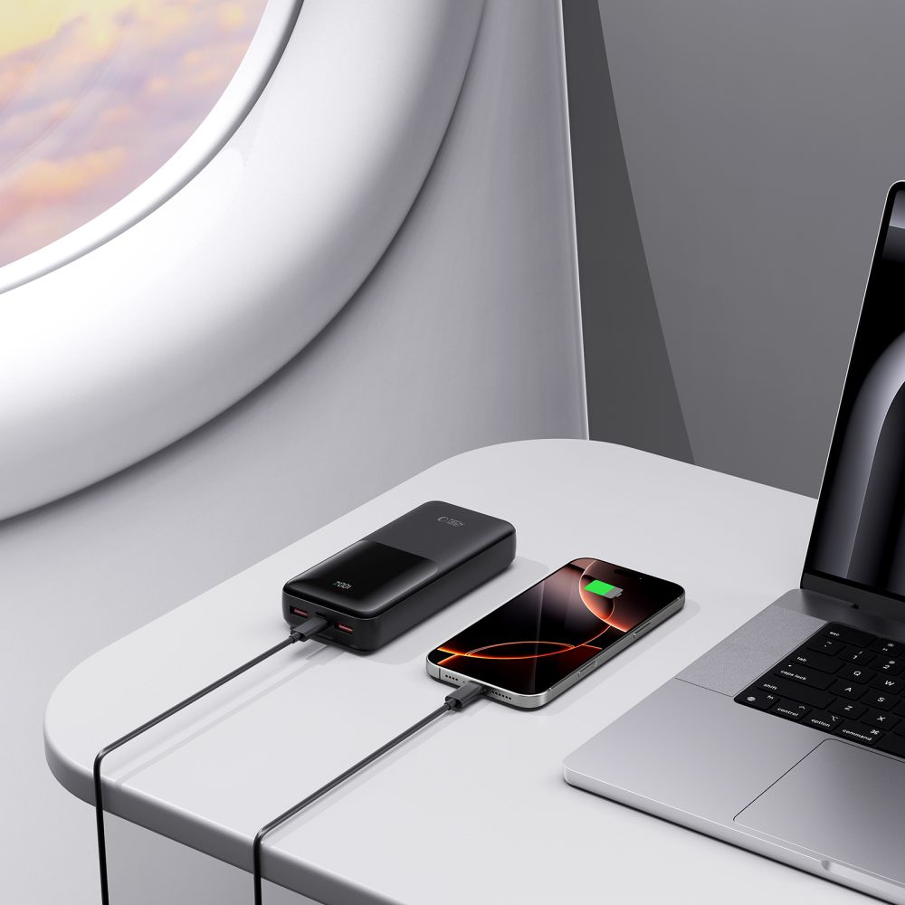 Външна батерия Tech-Protect PB02, 20000mAh, 22.5W, QC + PD, 1 x USB-C - 2 x USB-A, Черна