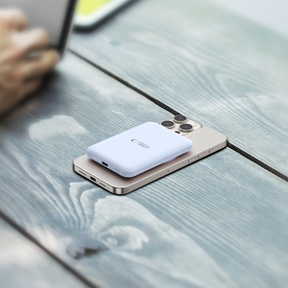 Външна безжична батерия Tech-Protect PB10 LifeMag, 5000mAh, 15W, PD + FQI, 1 x QI - 1 x USB-C, синя