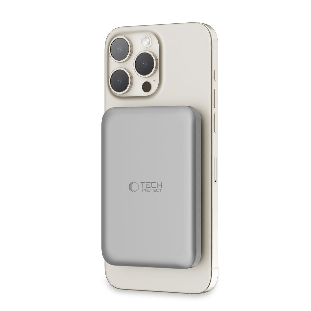 Tech-Protect PB10 LifeMag външна безжична батерия, 5000mAh, 15W, PD + FQI, 1 x QI - 1 x USB-C, сива 