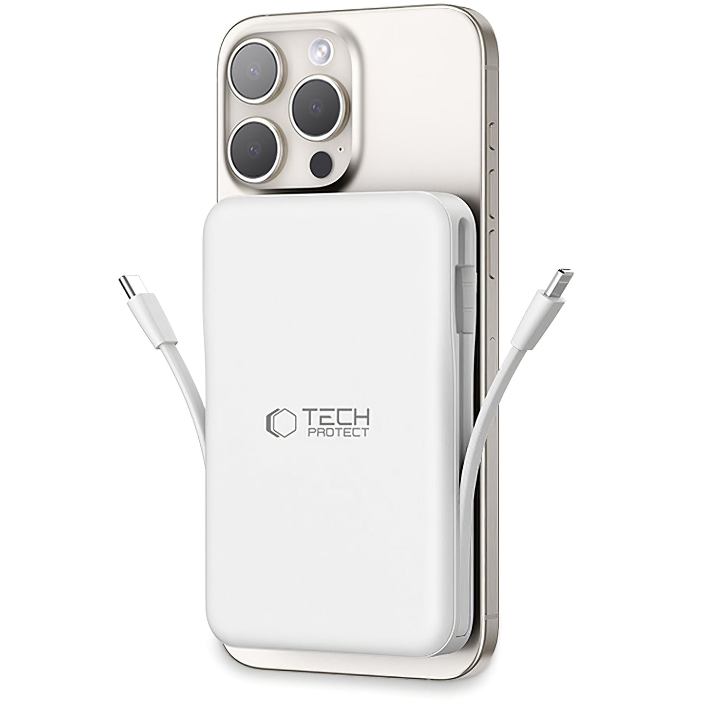 Външна безжична батерия Tech-Protect PB31 LifeMag, 10000mAh, 15W, FQI, 1 x Lightning - 1 x QI - 1 x USB-A - 1 x USB-C, бяла