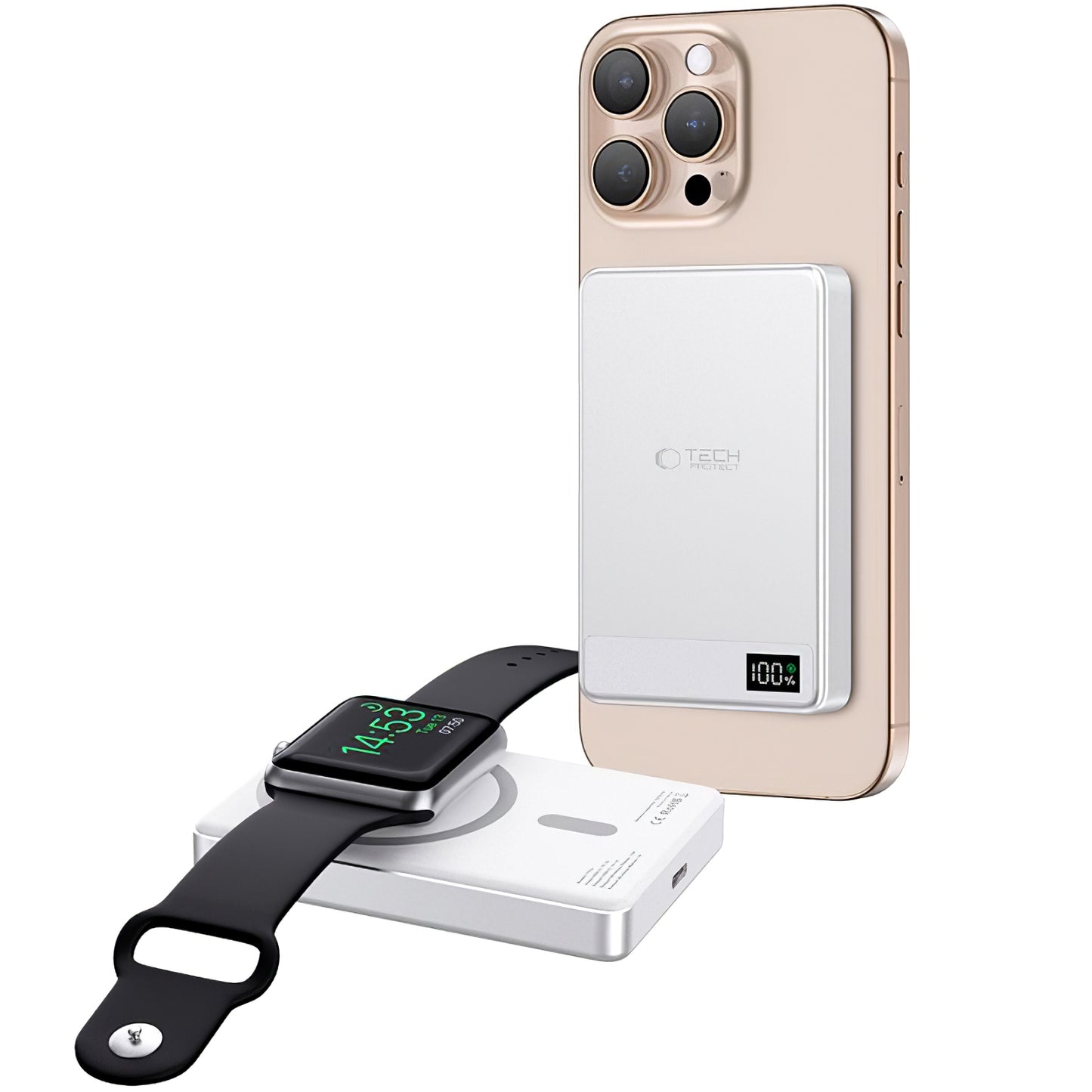 Tech-Protect PB33 LifeMag Безжична външна батерия, 5000mAh, 15W, FQI, 1 x QI - 1 x USB-C, сива