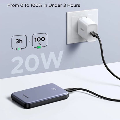 Външна батерия UGREEN 75131B, 10000mAh, 22.5W, QC + PD, 1 x USB-A - 1 x USB-C, Сивa