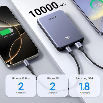 Външна батерия UGREEN 75131B, 10000mAh, 22.5W, QC + PD, 1 x USB-A - 1 x USB-C, Сивa
