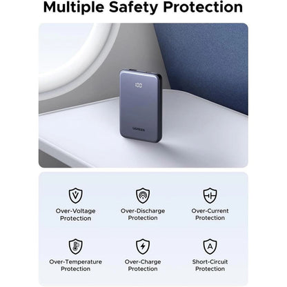 Външна батерия UGREEN 75131B, 10000mAh, 22.5W, QC + PD, 1 x USB-A - 1 x USB-C, Сивa