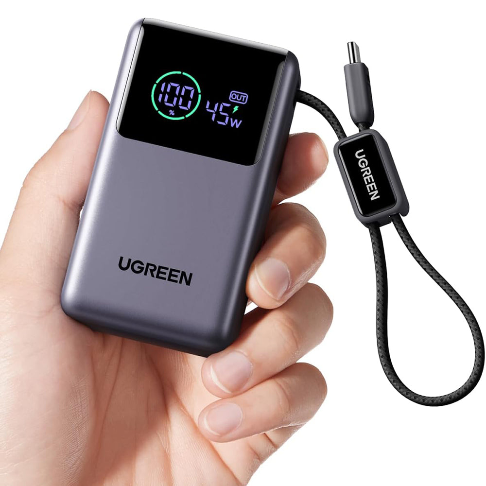 Външна батерия UGREEN Nexode Pro PB727 (85301B), 10000mAh, 55W, QC + PD, 1 x USB-A - 2 x USB-C, Сива