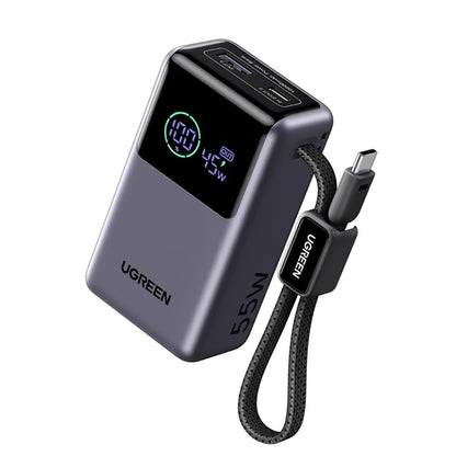 Външна батерия UGREEN Nexode Pro PB727 (85301B), 10000mAh, 55W, QC + PD, 1 x USB-A - 2 x USB-C, Сива