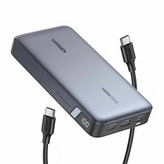 Външна батерия UGREEN PB205, 25000mAh, 145W, QC + PD, 1 x USB-A - 2 x USB-C, Сив