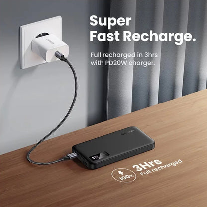 Външна батерия UGREEN PB311, 10000mAh, 22.5W, QC + PD, 1 x USB-C - 2 x USB-A, Черна