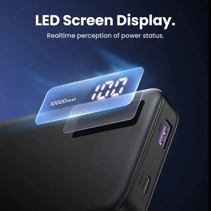 Външна батерия UGREEN PB311, 10000mAh, 22.5W, QC + PD, 1 x USB-C - 2 x USB-A, Черна