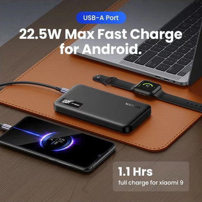 Външна батерия UGREEN PB311, 10000mAh, 22.5W, QC + PD, 1 x USB-C - 2 x USB-A, Черна
