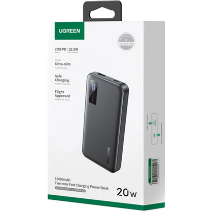 Външна батерия UGREEN PB311, 10000mAh, 22.5W, QC + PD, 1 x USB-C - 2 x USB-A, Черна