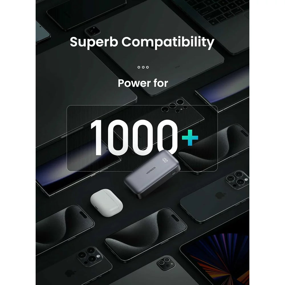 Външна батерия UGREEN PB502, 10000mAh, 30W, QC + PD, 1 x USB-A - 1 x USB-C, Сив