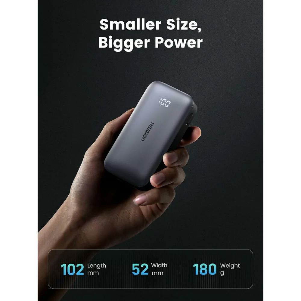 Външна батерия UGREEN PB502, 10000mAh, 30W, QC + PD, 1 x USB-A - 1 x USB-C, Сив