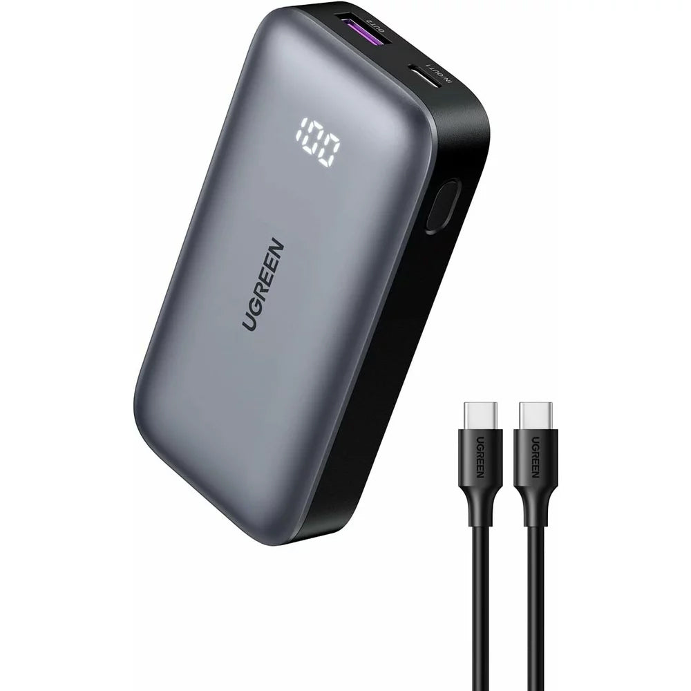 Външна батерия UGREEN PB502, 10000mAh, 30W, QC + PD, 1 x USB-A - 1 x USB-C, Сив