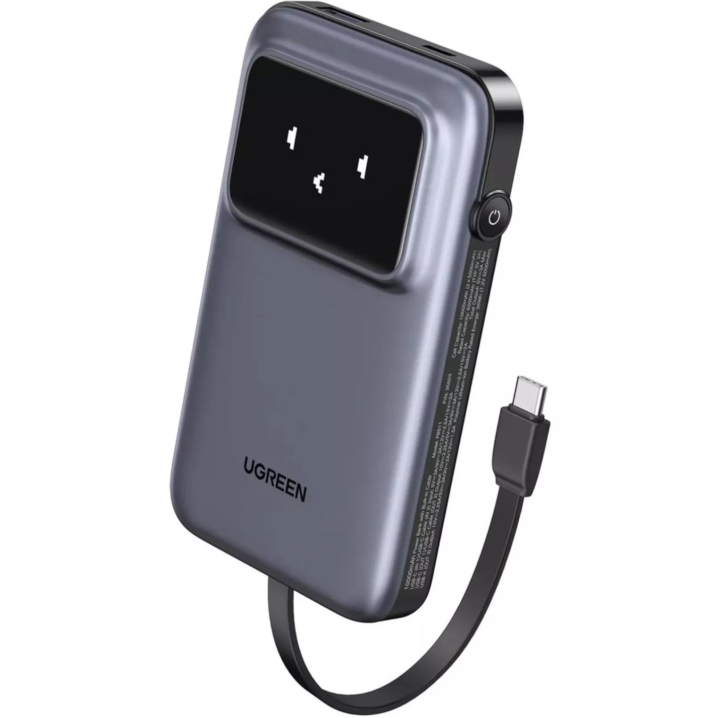 Външна батерия UGREEN PB511 Uno, 10000mAh, 30W, QC + PD, 1 x USB-A - 2 x USB-C, Сив